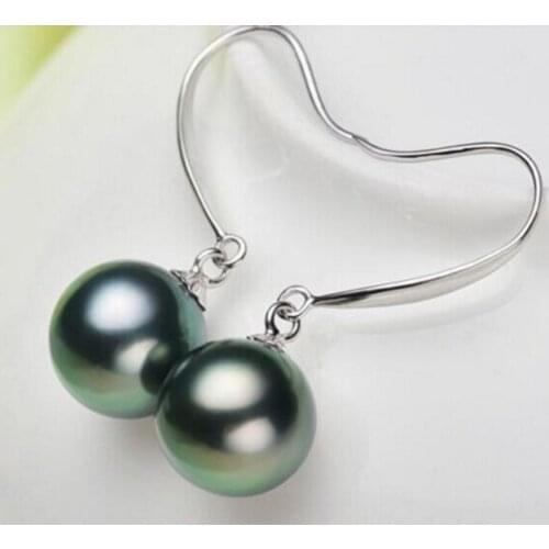 Free Shipping charming a pair 10-11mm Tahitian round black pearl earring 925S
