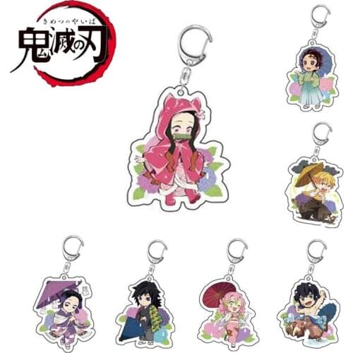 Anime Demon Slayer: Kimetsu No Yaiba Keychain Cute Key Chain Kamado Tanjirou Cosplay Acrylic Pendant Key Chain Gift