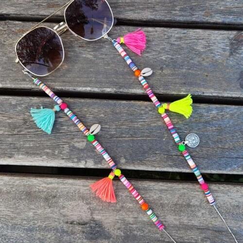 Boho Handmade Tassel Soft clay Beads Chain Reading Face mask Glasses Chain Sunglasses Cord Holder Neck unique Necklace Eyeglass