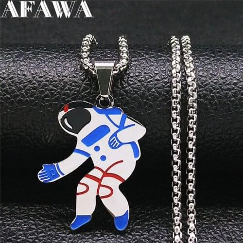 Space Astronaut Enamel Stainless Steel Chain Necklaces Silver Color Charm Necklaces Jewelry chaine acier inoxydable NXH120S01