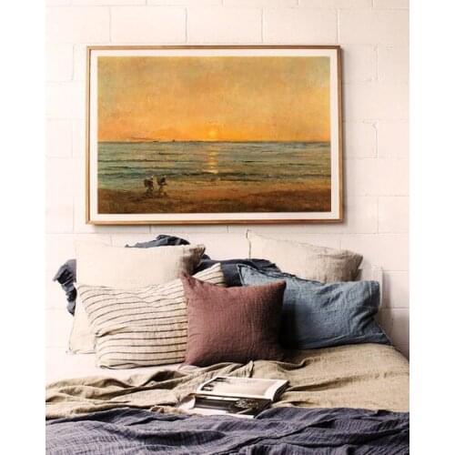 Daubigny Sunset and fishermen Canvas painting Giclee art Home decor Wall ar for living room Unframed