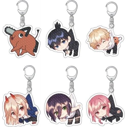 28Pcs Anime Chainsaw Man Acrylic Keychain Double Sided Pochita Power KeyChain Bag Pendant Keyring Gift Cosplay Props Accessories