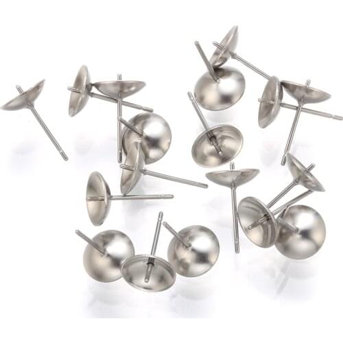 50 pcs/lot Stainless Steel needle pins Blank Base Cup Earing connector Findings Setting Fits for DIY Jewelry Making