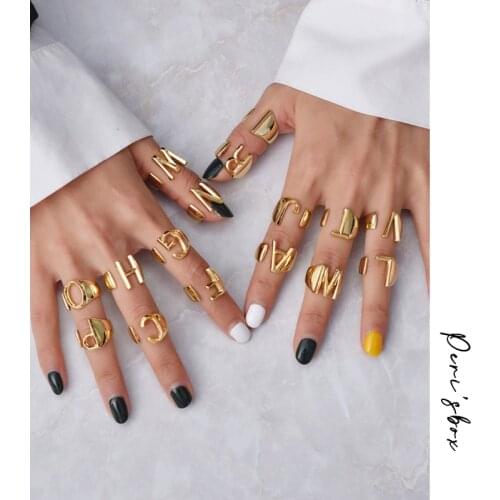 PerisBox 2019 New Alphabet A- Z Letter Stacking Rings Wide Chunky Irregular Gold Ring Adjustable Initial Statement Ring Unisex