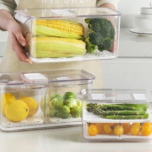 Refrigerator Food Storage Containers with Lids Transparent Plastic Seal Tank Separate Vegetable Fruit Fresh Box Kitchen Supplies