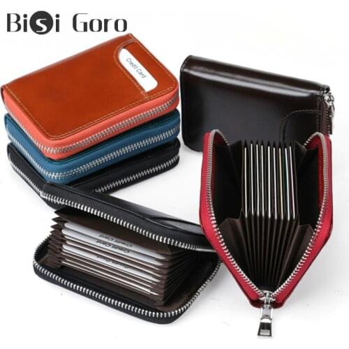 BISI GORO 2020 RFID Genuine Leather Wallet Short-section Multi-position Organ Card Wallet Women Cowhide Mini Card Wallet Purse