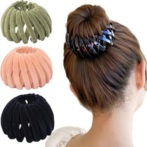 Fashion Women Flannel Hair Claw Horsetail Buckle Hair Clip Bird Nest Expanding Hair Accessories Female Ponytail Holder Headband