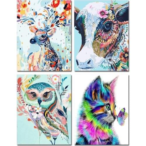 GATYZTORY Paint By Numbers Kits For Adults Kids Animals Drawing On Canvas Deer Cat Cow Owl Acrylic Paints Decorative Frames Home