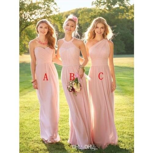 Blush Pink Cheap Bridesmaid Dresses Under 50 A-line Halter Chiffon Long Wedding Party Dresses