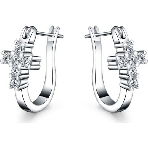 New factory direct high quality earring silver color cross fashion elegant women crystal crosses party jewelry earrings E311
