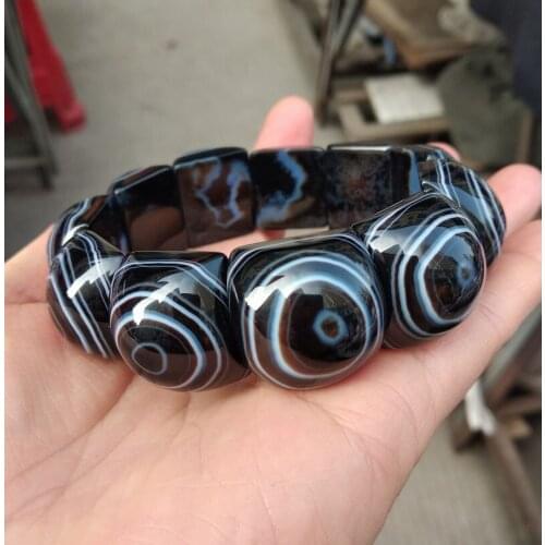 Nature Dzi Eye Vein Bangle Black Chalcedony Bracelet Amulet Bless Rosary Magical Churinga