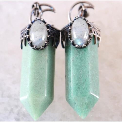 Necklace Pendant Natural Stone Labradorite Green Aventurine Hexagon Crown Half Moon for Making Jewelry 1Pcs K795