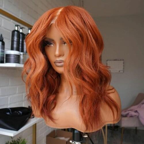 Middle Part Ginger Brown Lace Frontal Wig With Baby Hair Long Body Wave Human Remy Hair Preplucked Lace Wigs For Women
