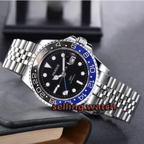 Parnis 40mm Watch Men Automatic Mechanical Watches GMT Luxury Sapphire Crystal Luminous Waterproof mens watches