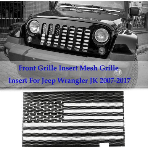 Front Grille Insert America Flag Mesh Grille Insert for Jeep Wrangler JK 2007-18