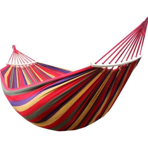 Portable Hammock Outdoor Anti-rollover Hammock Garden Sports Home Travel Camping Swing Chair Canvas Stripe Hang Bed Hammock Red