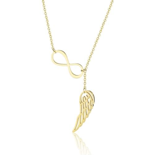 RIR Simple Style Infinite Feather Necklace Infinity Symbol Angel Wings Ladies Jewelry Necklace Wedding Accessories Gift