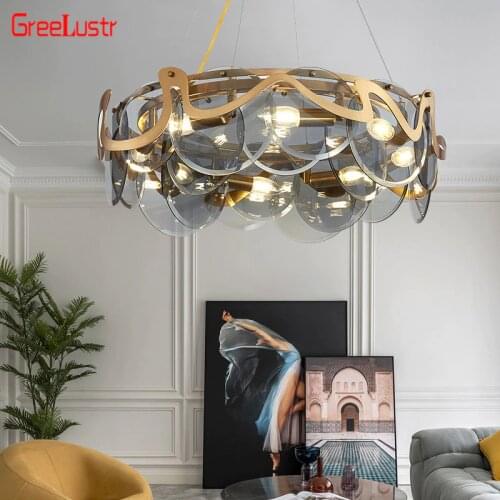 Luxury Gold Led Chandelier Light Lustres Art Deco Glass Hanging Lamp Pendant Chandelier Indoor Lighting Suspension Luminaire