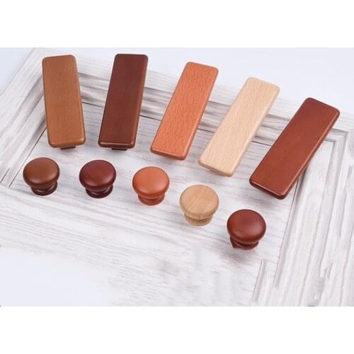 Retro Cupboard Door Solid Wood Handle Wardrobe Drawer Rectangle Knob Home Wine Cabinet Red Pulls Furniture Hardware Accessories