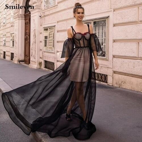 Smileven Sexy Black Straps Evening Dresses Puff Tulle Sweetheart Neck Prom Party Dresses Fairy Longo Formal Evening Gowns