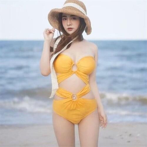 Sexy Hollow Out Monokini Women One Piece Swimsuit New Suspender Halter Bathing Suit Western Style Summer Beachwear Multi Color