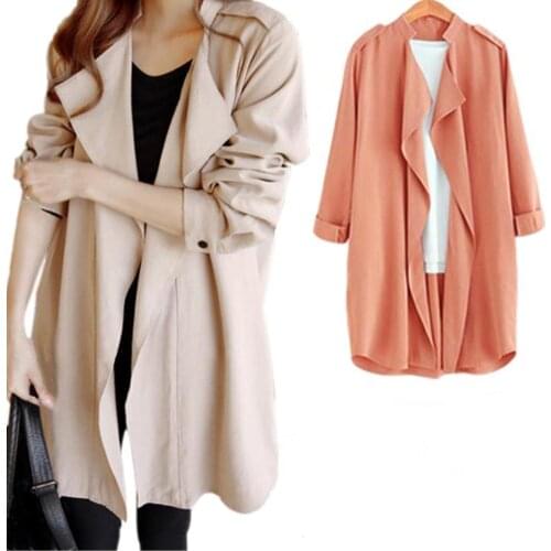 Spring Autumn New Women Long Sleeve Trench Coat Long Windbreaker Loose Cardigan Casual Coat Outerwear