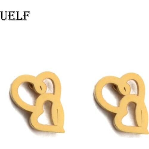 Uelf fashion Stainless Steel double heart earrings Women Stud earrings Jewelry