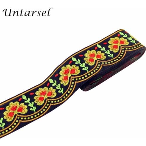 Untarsel 5cm ethnic ribbon luxury flower wide ribbon in fabric webbing belt strap for bag woven trim clothes DIY accessories