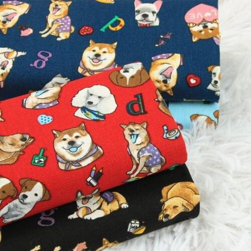 Half yard thicken cotton fabric cute cartoon dog print, handmade DIY bag garment cloth material CR-393