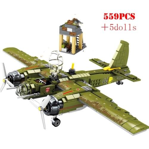 Military German Ju-88 Bombing Plane Building Block WW2 Helicopter Army Weapon Soldier Model Bricks Kit Toy For Children Gifts