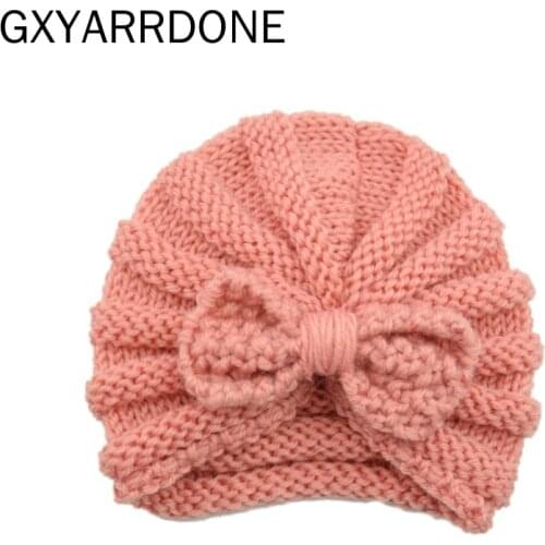 Knitted Baby Winter Hat 12 Colors Baby Bows Beanie Turban Hats Kids Cap Newborn Bowknot Hat For Girls Toddler Accessories