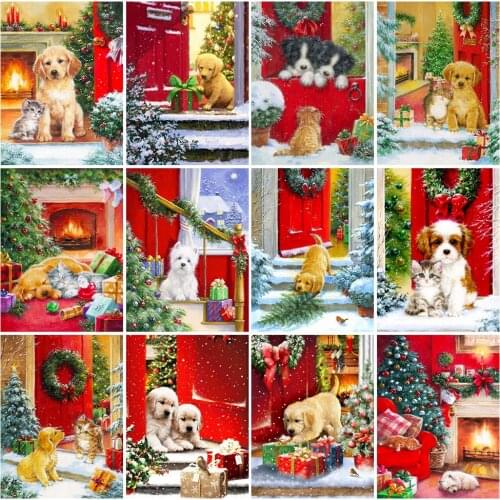 Wen Zuan Animals 5D Diamond Embroidery DIY Christmas Dog Cross Stitch Diamond Painting Kit 3D Mosaic Rhinestone Home Decor Gift