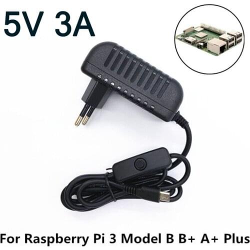 Lincoiah Power Supply Charger AC/DC Adapter 5V 3A PSU Micro USB with Power On/Off Switch for Raspberry Pi 3 Model B B+ A+ Plus