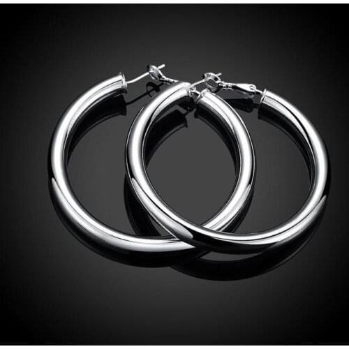 925 Silver Large Hoop Earrings Women Big Round Circle Earring