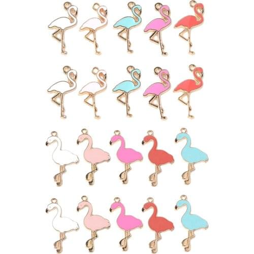10x Enamel Flamingo Charms Dangle Beads DIY Earring Pendant Jewelry Findings