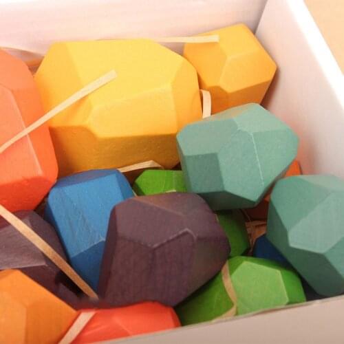 16 Pcs Children Wooden Colored Stone Stacking Game Building Block Education Toy 425F