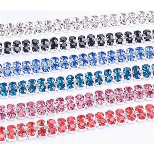 2 Rows Rhinestone Cup Chain 6Mm Wide Multicolor Crystal Stone Claw Diamond Trim Sewing Craft Dress Diy Garment Shoes 5 Yards