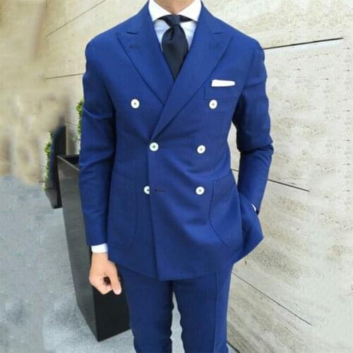 2020 Blue Mans Suits For Wedding Groom Wear Tuxedos Best Man Suits Business Dinnner Suits Peaky Blinders 2 Pieces(Jacket+Pants)