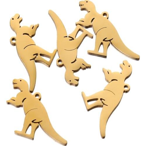 5pcs Lot Gold Stainless Steel Dinosaur Pendants Charms for Designer DIY Necklace Findings Jewelry Making Bulk Wholesale Croc