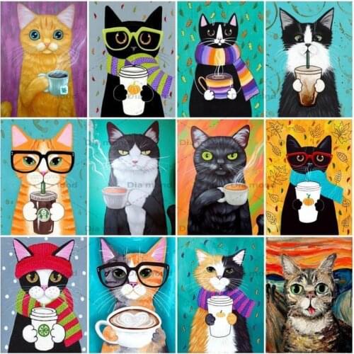 5D DIY Diamond Painting Cartoon Cat Cross Stitch Full Square/Round Cat Mosaic Diamond Embroidery Cartoons Animal Hanging Gift