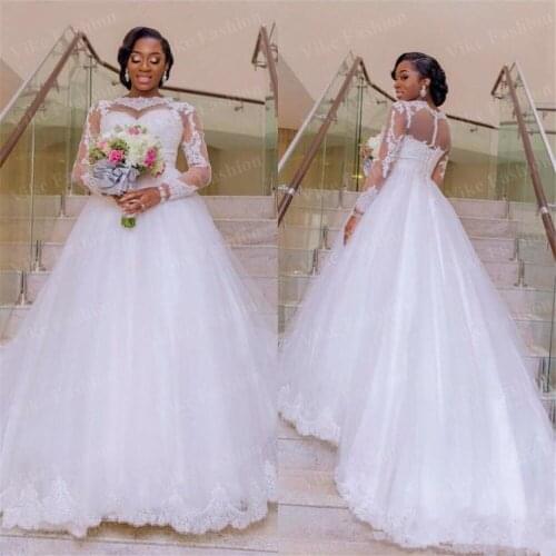 Arabic Wedding Dresses Long Sleeves Lace Illusion Custom Made Bridal Gowns 2021 New Fashion Vestido De Noiva