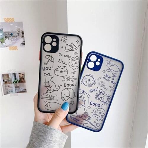 KJOEW Cute Cartoon Animals Nature Pattern Case For iPhone 11 12 Pro Max 12 Mini 7 8 Plus X XR XS Max SE 2020 Plain Back Cover