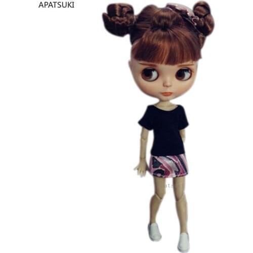 Black T-shirt + Colorful Mini Skirt For Blythe Doll Outfits Fashion Doll Clothes Set For Blyth 1/6 Dolls Accessories Kids Toys