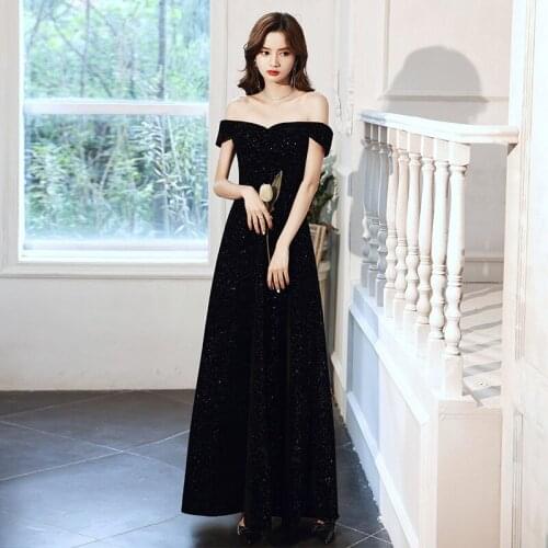 Black Sexy Sequin Banquet Evening Dress Strapless One-shoulder Long Annual Meeting Host Elegant Birthday Party Prom Dress A144