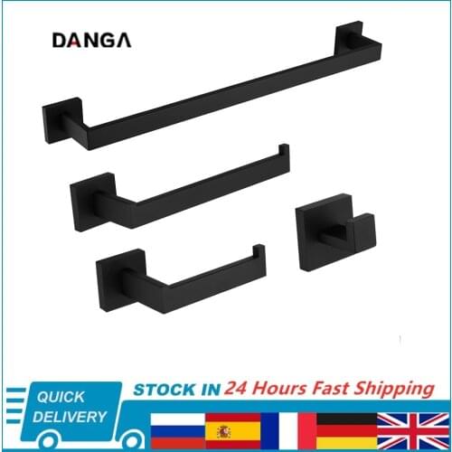 Matte Black Bathroom Hardware Set Black Robe Hook Towel Rail Rack Bar Shelf Toilet Paper Holder Bath Bathroom Accessories DG007H
