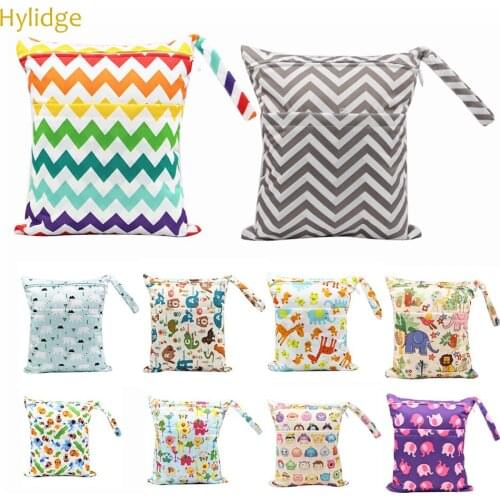 Hylidge Printed Double Pocket Diaper Bag Waterproof Wet Bag Baby Nappy Bags Laundry Bag for Baby Cloth Diaper Reusable Snack Bag
