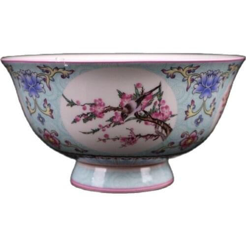 China Jingdezhen ceramic powder colored flower and bird pattern bowl