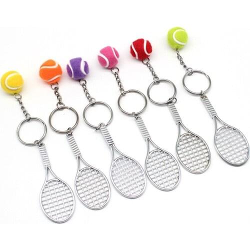 Mini tennis tennis racket keychain metal tennis racket key ring sporting goods gift pendant 6 colors