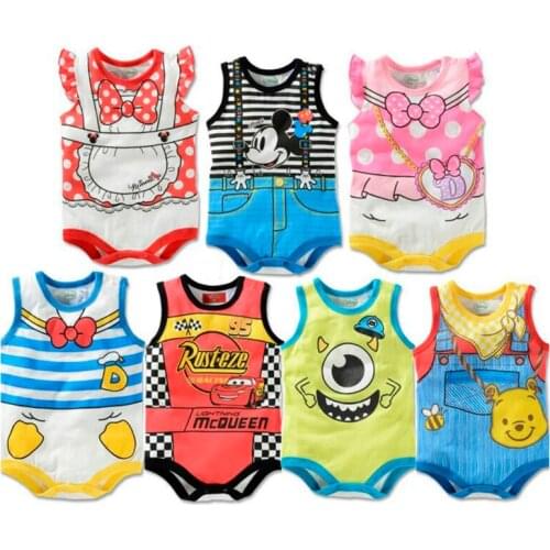 Summer Baby Romper Infant Sleevless Cartoon Mickey Minnie Pooh Boy Girl Romper Newborn Cotton Jumpsuit Baby Rompers