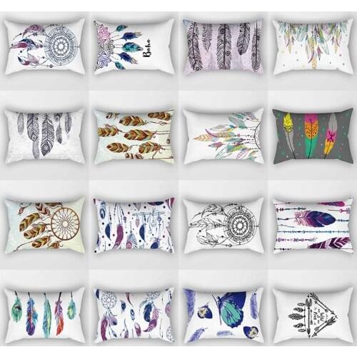 Beauty colors feathers boho styles pillow cases short plush high quality rectangle thick pillow case covers size 50cm by 30cm